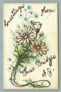 THREE BRIDGES NJ GREETINGS ANTIQUE POSTCARD