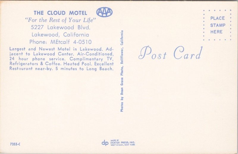 Lakewood CA The Cloud Motel Multiview Pool Interior TV California Postcard H41