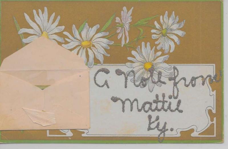 Mattie Kentucky A Note From attached envelope glittered antique pc Z44005