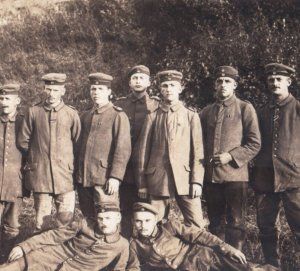 WWI German Soldiers Wearing Iron Cross Ribbon Real Photo Postcard RPPC