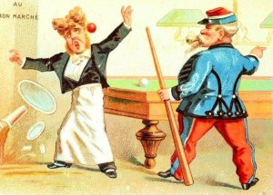 1870's-80's Lovely French Soldier Playing Pool Victorian Trade Card F86