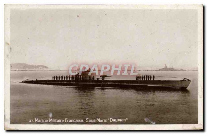 Old Postcard Boat War Submarine Dolphin