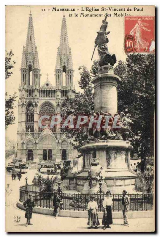 Postcard Old Marseille Church St Vincent de Paul and the Mobile Monument