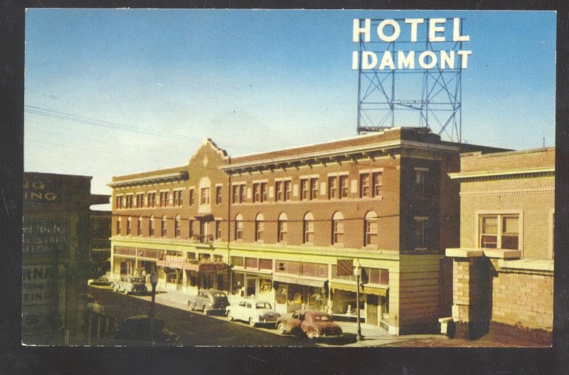 REXBURG IDAHO DOWNTOWN HOTEL IDAMONT OLD CARS ADVERTISING POSTCARD