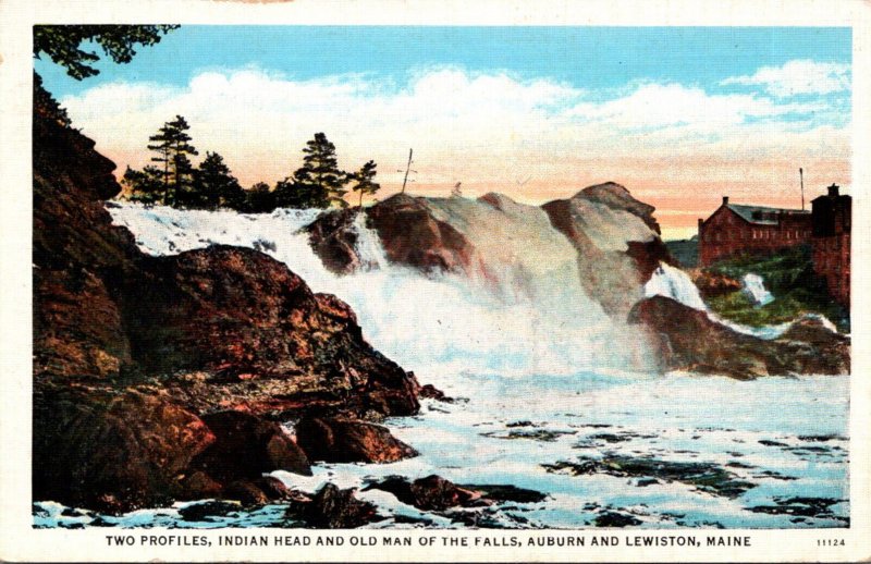 Maine Lewiston & Auburn Two Profiles Indian Head and Old Man Of The Falls Cur...