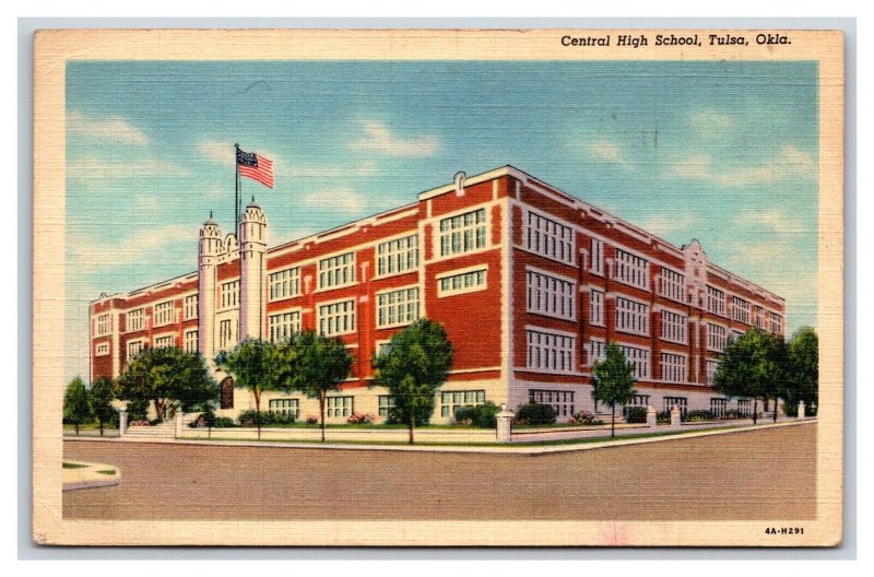 Central High School Tulsa Oklahoma OK Linen Postcard J19