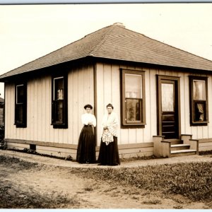 c1910s 2 Women & Cute Little House RPPC +Chickens Sharp Real Photo PC Lady A133