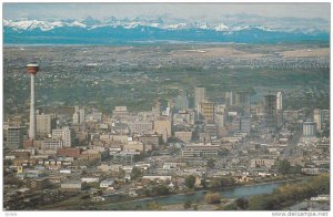 Scenic Aerial View, City View and Canadian Rockies in Background, Calgary, Al...