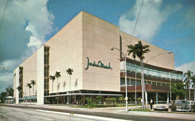 Vintage Postcard Jordan Marsh Stores Bldg. w/ Florida Flair Biscayne Boulev