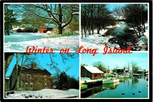 Long, Island, NY New York  WINTER On LONG ISLAND Boats~Snowy Scenes 4X6 Postcard