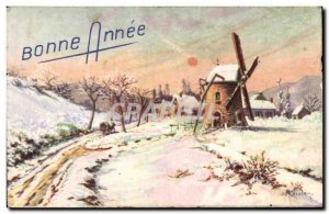 Old Postcard Bonne Annee Fancy Mill