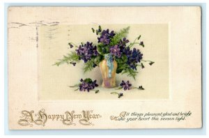 New Year John Winsch 1924 Peoria Illinois Dixon Flowers Vintage Antique Postcard 