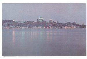 View Of Quebec City Skyline And Waterfront At Night, Vintage Chrome Postcard #1