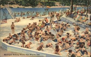 Fort Wayne Ind IN Municipale Bathing Beach Vintage Linen Postcard