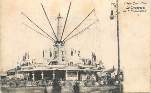 Belgium Exposition Liege carousel 1900s postcard (unstick back damage)