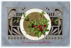 1910 Christmas Holly Berries Winsch Back Embossed Georgeville MN Posted Postcard