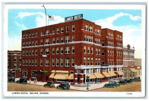 1928 Lamer Hotel Classic Cars Exterior Building Salina Kansas Vintage Postcard