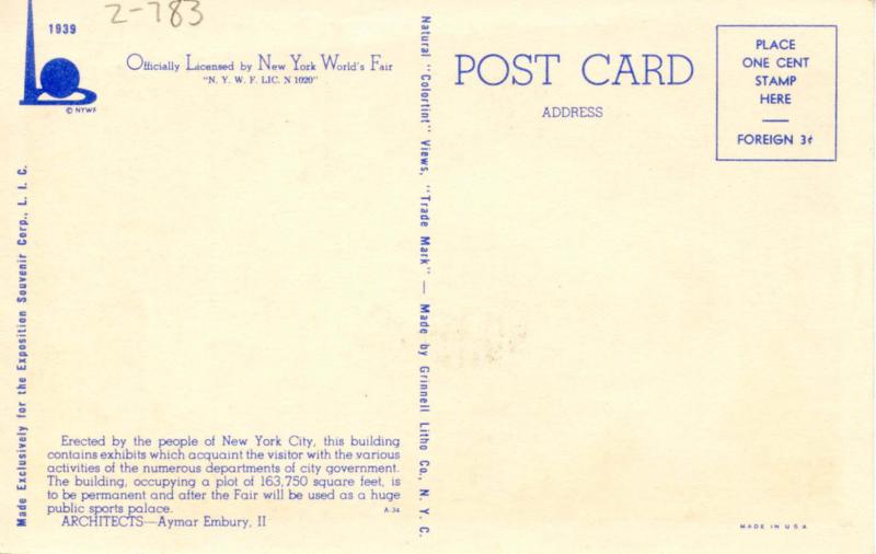 NY - New York World's Fair, 1939. New York City Building