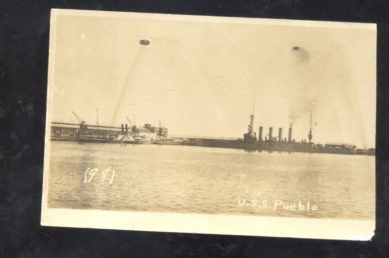 RPPC UNITED STATES NAVY WARSHIP USS PUEBLO MIKITARY SHIP REAL PHOTO POSTCARD