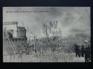 Vesuvius Eruzione del Vesuvio LAVA ARRIVING AT CEMETERY c1906 RARE Postcard