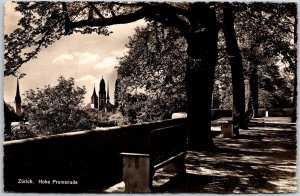 Zurich Hohe Promenade Lush Trees Benches Churches Real Photo RPPC Postcard