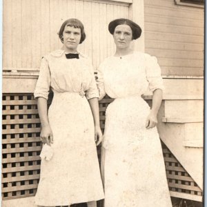 c1910s 2 Tall Women RPPC Cross Eye'd Lady Real Photo Corset Ugly Hairdo PC A139