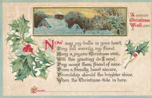 Christmas Wish Greetings - May Joy-Bells Ring - Winter church scene - pm 1918