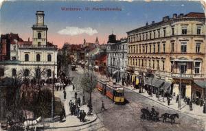 WARSZAWA POLAND Ul. MARSZATKOWSKA TRAMS POSTCARD c1910s