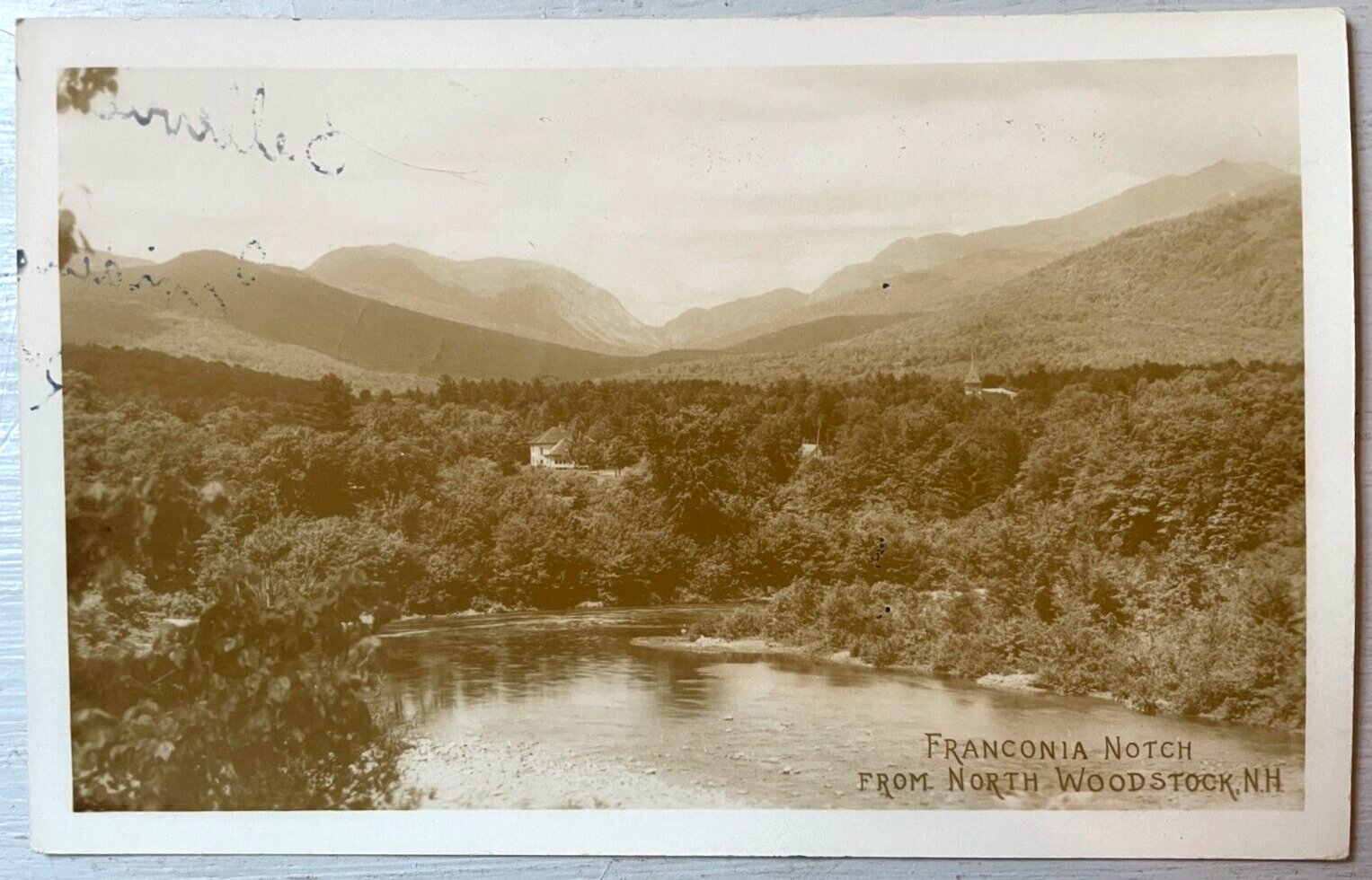 Vintage Postcard 1933 Franconia Notch from Woodstock NH *REAL PHOTO