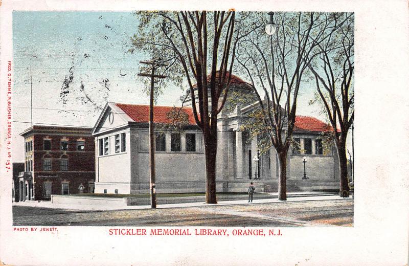 Stickler Memorial Library, Orange, N.J., Very Early Postcard, Used in 1905