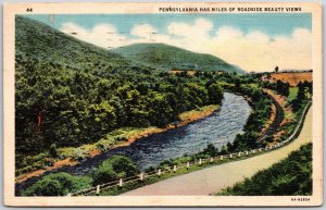 1937 Pennsylvania Has Miles Of Roadside Beauty Views Waterways Posted Postcard