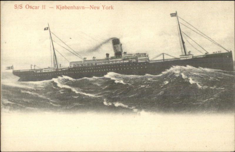 Kjobenhavn Denmark to New York Steamship SS Oscar II c1910 Postcard