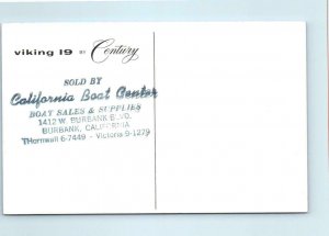 Burbank CALIFORNIA BOAT CENTER ~ CENTURY VIKING 19 Advertising 1950s Postcard