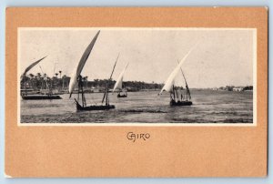Cairo Egypt Postcard Scene of Sailboats with Flag c1910 Antique Posted