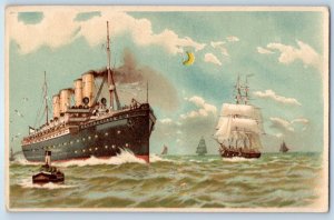 c1905 Steamer Ship Boats Crescent Moon Hold To Light HTL Antique Postcard