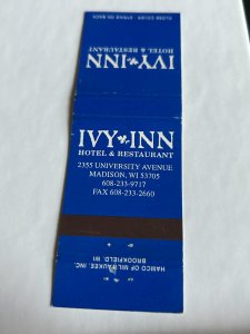 Vintage Matchbook Cover Ivy Inn Hotel & Restaurant Madison, Wisconsin MB183