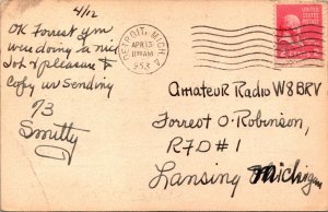 VINTAGE POSTCARD HAM RADIO CALLING CARD WN8LAQ FROM DETROIT MICHIGAN 1953