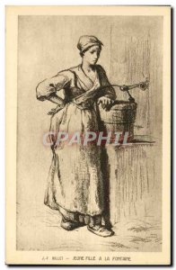 Old Postcard Millet Girl A La Fontaine