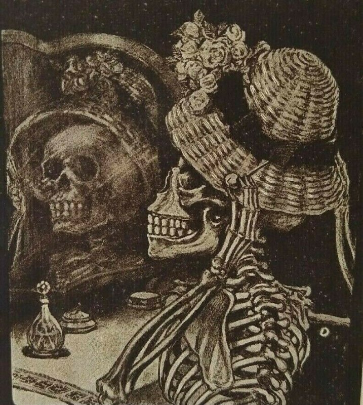 Halloween Postcard Ullman Fantasy Skeleton Lady Dressing Mirror 1909 Series 2547