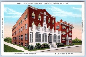 1920's VIRGINIA BEACH MARTHA WASHINGTON HOTEL APARTMENTS WESLEY GARDNER POSTCARD