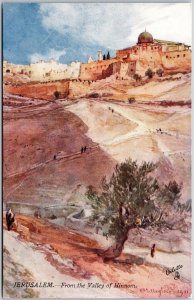 Jerusalem From The Valley Of Hinnom The Ruin Oilette Painting Signed Postcard