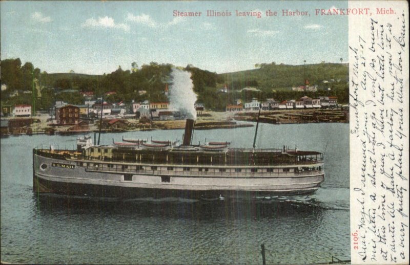 Frankfort MI Great Lakes Steamship Ship ILLINOIS Used c1910 Postcard