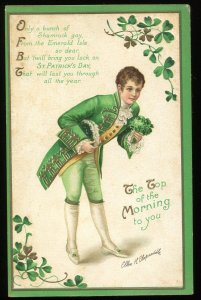 Ellen Clapsaddle signed, embossed postcard. Shamrocks. Top of the morning to you