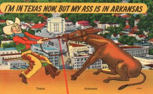 Vintage Postcard I'm In Texas Now But My Ass Is In Arkansas Comical Presentation