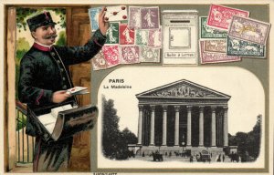 PC STAMPS, PARIS LE MADELEINE, Vintage EMBOSSED Postcard (b47912)