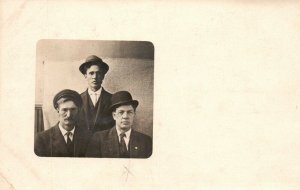 Vintage Postcard 1910's RPPC Three Men in Suits and Hats Portrait Photo