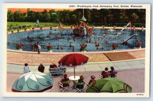 Racine Wisconsin WI Postcard Washington Park Swimming Pool Slide c1940 Vintage