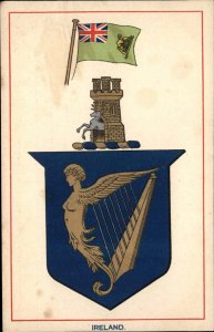 Ireland Irish Flag Heraldic Symbols Harp c1910 Vintage Postcard