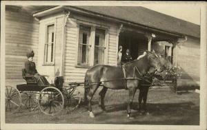 Horses Carriage Pretty Woman House Women on Porch Real Photo