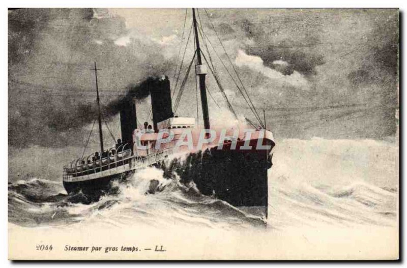 Old Postcard Boat Ship Steamer heavy weather